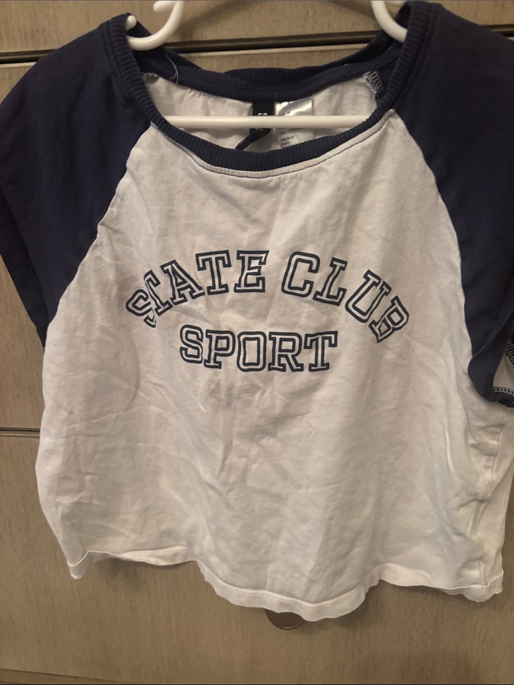Kids White and Navy 'State Club Sport' Raglan Crop Tee M